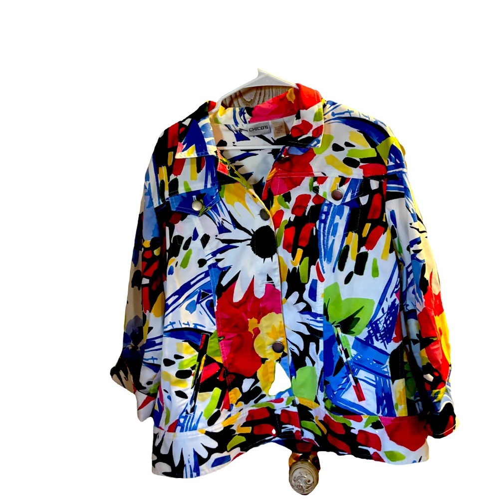 Chico's Hawaiian Floral Button Down BlazerJacket